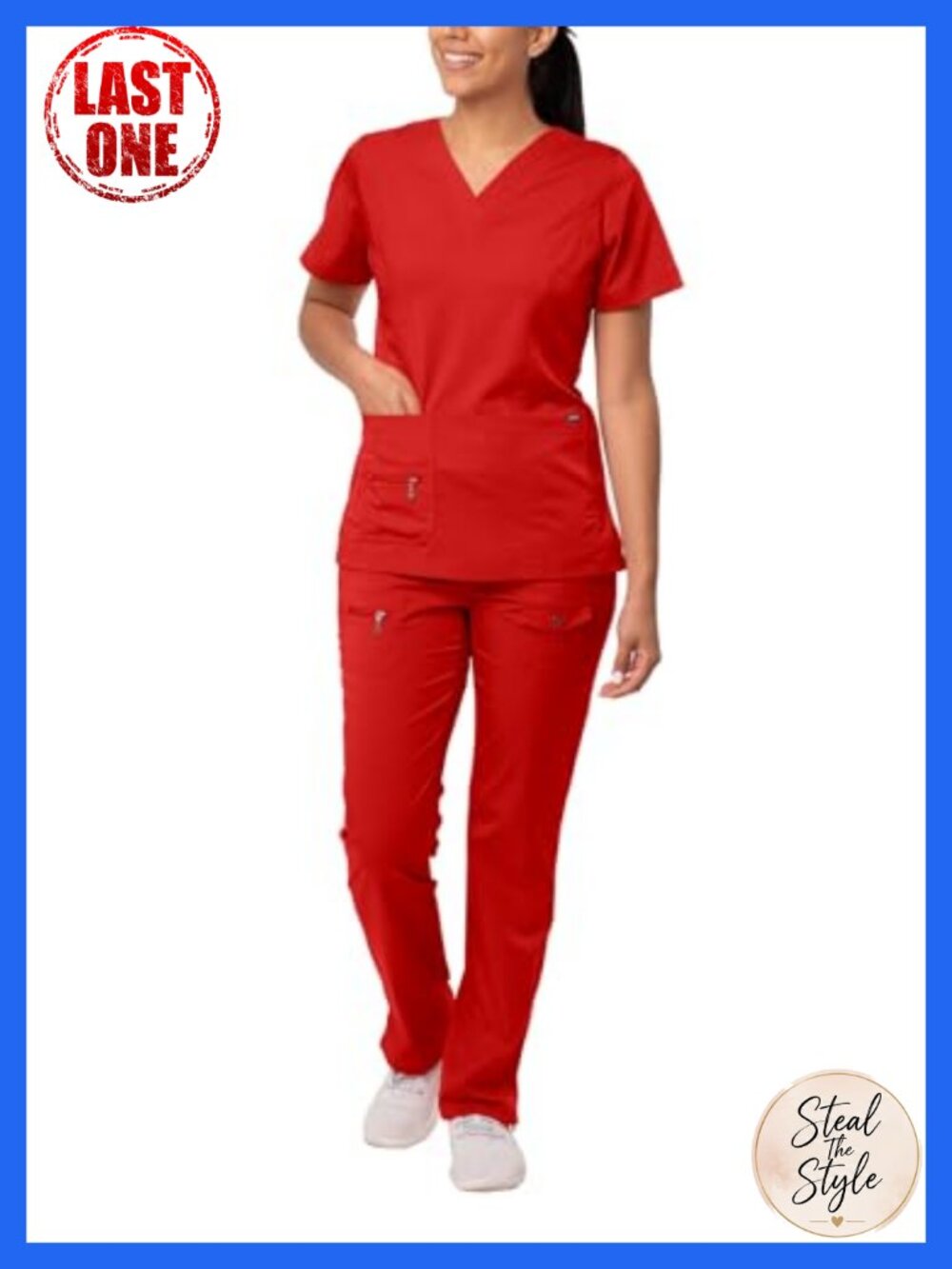 Women's Medical Scrub Set V-Neck Top Tapered Pants Stretch Tailored Fit